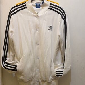 adidas Cream Varsity-Style Jacket with Black Stripes